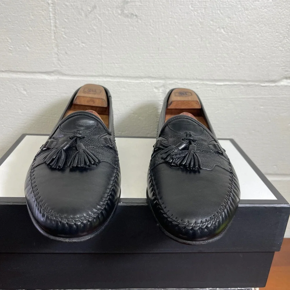 Santoni 421503 Black Leather Kiltie Tassel‎ Loafers Dress Shoes Men's 11.5 EE